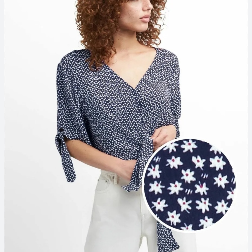 GAP Short Sleeve Wrap-Front Tie Blouse